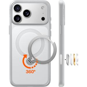 TORRAS Ostand Q3 Spin for iPhone 17 Pro Case with 360 Magnetic Stand, Fit for MagSafe, Built-in Kickstand, 4X Military-Grade Shockproof Phone Case for iPhone 17 Pro Translucent Silver, Camera Control