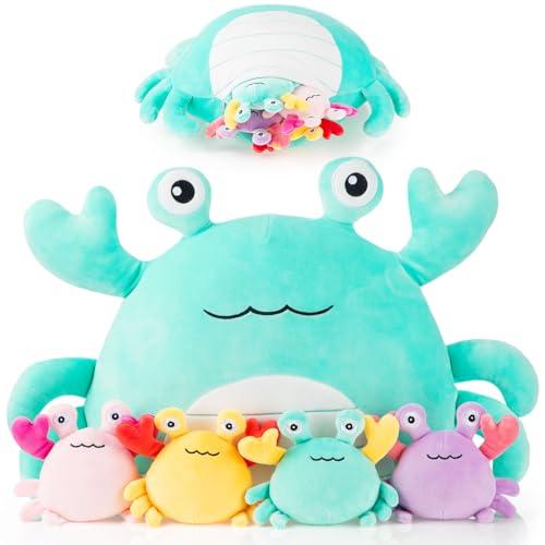 DoubleFill 1 Pcs Crab Plush Toys  14 Inch Large Crab Stuffed Animal Plush Pillow   for Girls Boys Under The Sea Ocean Party Favor Decorations (Green)