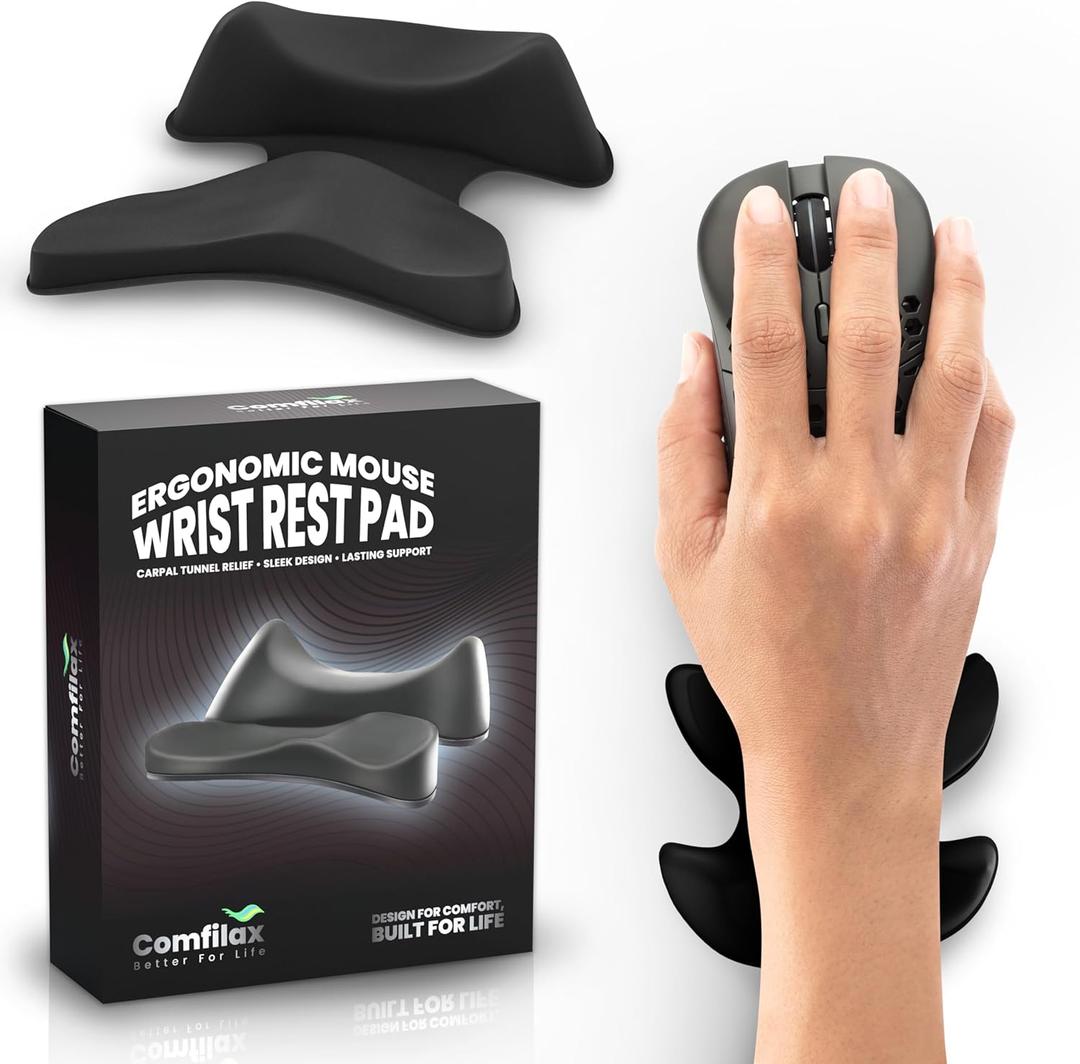 Ergonomic Wrist Rest for Mouse - Desk Mouse Pad Wrist Support, Smooth-Glide, Comfortable Curved Design for Gaming, Office, or Home Use - Black