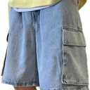 MAVQX Unisex Y2K Baggy Jean Shorts Hip Hop Cargo Pants Shorts Loose Fit Denim Shorts Streetwear.XL