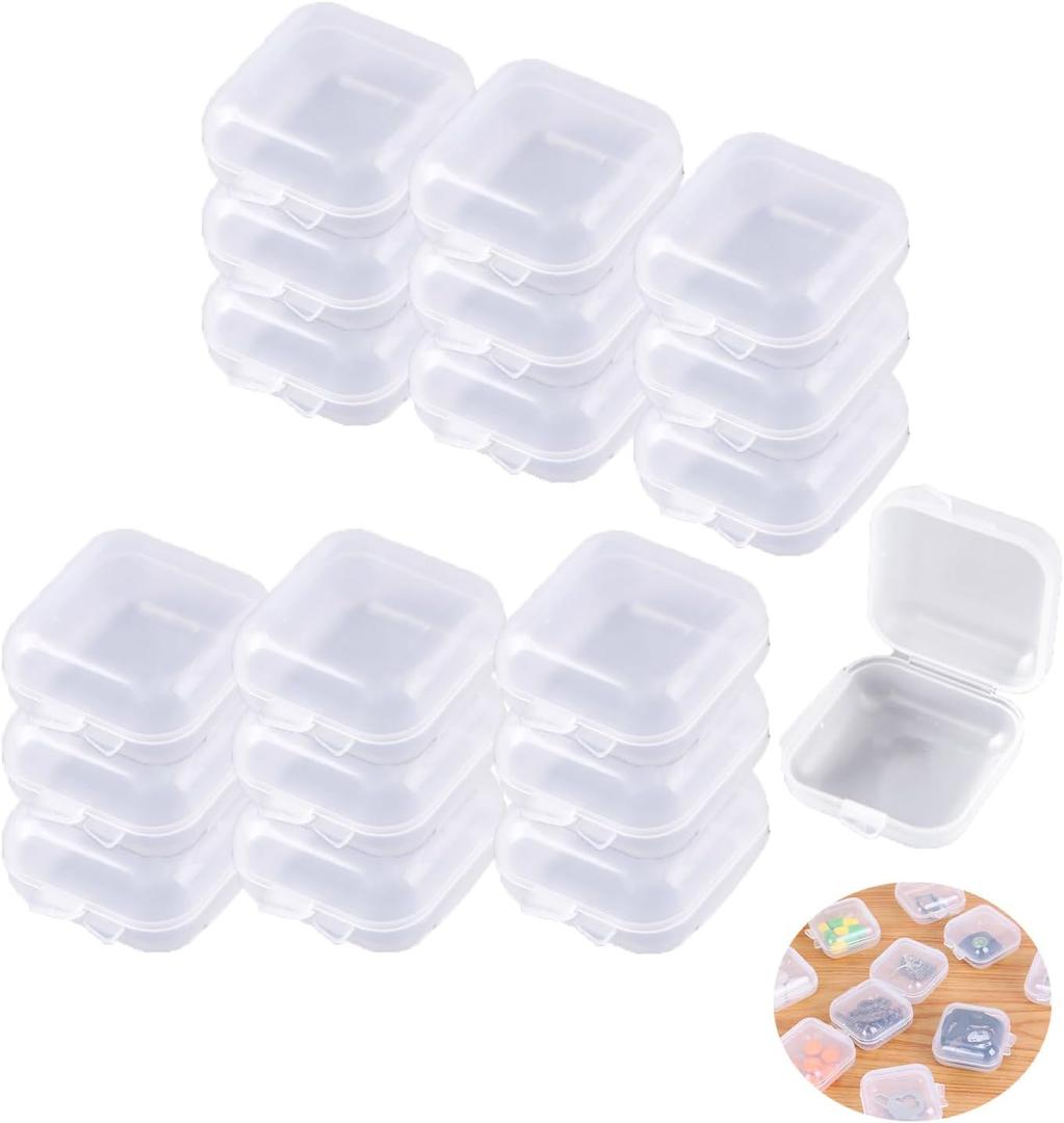 50 Pack Ear Plugs Carrying Case Jewelry Beads Stud Earrings Storage Box Mini Clear Organizer Container Holder for Swimming Silicone Earplug Sleeping Foam Earplugs Rings Necklace Pill