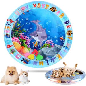 Vingtank Cat Water Bed, 2025 New Thickened Cat Water Sensory Play Mat, Anti-Scratch Design Pet Water Mat Cooling with Fish Durable Leak Proof for Kittens Puppies