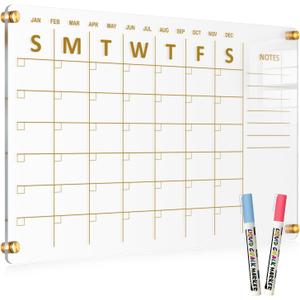 Acrylic Calendar for Wall, 24"x16" Gold Dry Erase Board Weekly Planner Wall Mounted Board, Frameless White Board for Home, Office, School Acrylic Calendar for Wall, 24"x16" Gold Dry Erase Board Weekly Planner Wall Mounted Board, Frameless White Board for Home, Office, School