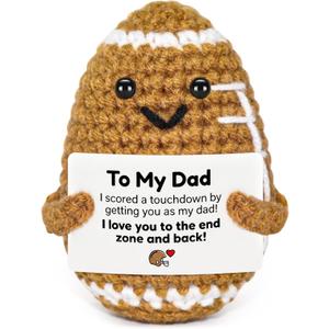 3 x Fathers Day Dad Gifts from Daughter Son, Handmade Crochet Football Father's Day Birthday Gift for Dad, Unique Fathersday Present for Papa Stepdad Bonus Dads, Positive Pocket Hug Cozy Desk Decor