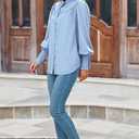 PRETTYGARDEN Womens Spring Long Sleeve Tops Dressy Casual Button Down Smocked Cuffed Office Business Work Blouses Shirts (Blue, M)