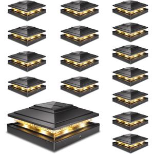 Solar Post Cap Lights Outdoor Pack of 16, Waterproof Fence Post Lights for 4x4 5x5 6x6 Wood/Vinyl Posts, Black Solar Deck Post Lights with 2 Color Modes Decorate Garden Patio Porch Backyard
