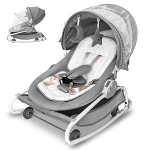 4-in-1 Electric Baby Swing, Electric Baby Bouncer, Dining Chair, Removable Rocker with 16 Preset Melodies, 0-30 Months Max 33 lbs, GreyNo Power Bank Included