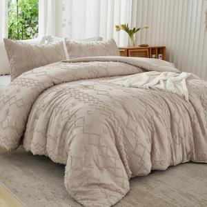 Andency Queen Comforter Set Khaki, 3 Pieces Boho Tufted Lightweight Fall Bedding Comforter Set for Queen Bed, Fluffy Bed Comforter Twin/Twin XL Comforter & 2 Pillowcases)