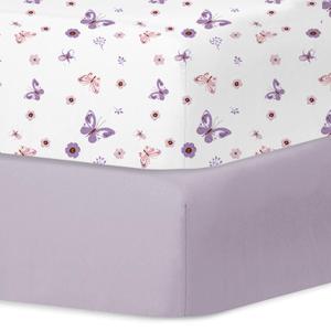 Little Grape Land Crib Sheets for Boys and Girls, 2pk Baby Crib Fitted Sheet for Standard Size Crib and Toddler Mattress, Super Soft Baby Sheet (Purple Butterfly)