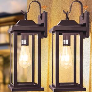 Dusk to Dawn Outdoor Wall Sconces Bronze 2-Pack 17 Inch Large, IP65 Waterproof Exterior Light Fixtures Porch Lights Brown with Clear Tempered Glass E26 Outdoor Light Fixture Anti-Rust