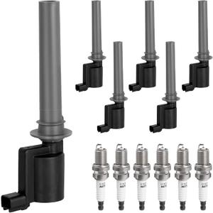 Ignition Coil Pack & Spark Plugs Compatible with 3.0L V6 2001-2008 Ford Escape, Mazda Tribute, 2005-2007 Ford 500 Freestyles, 01-04 Taurus, 05-07 Mercury Mariner Montego, Mercury Sable, FD502