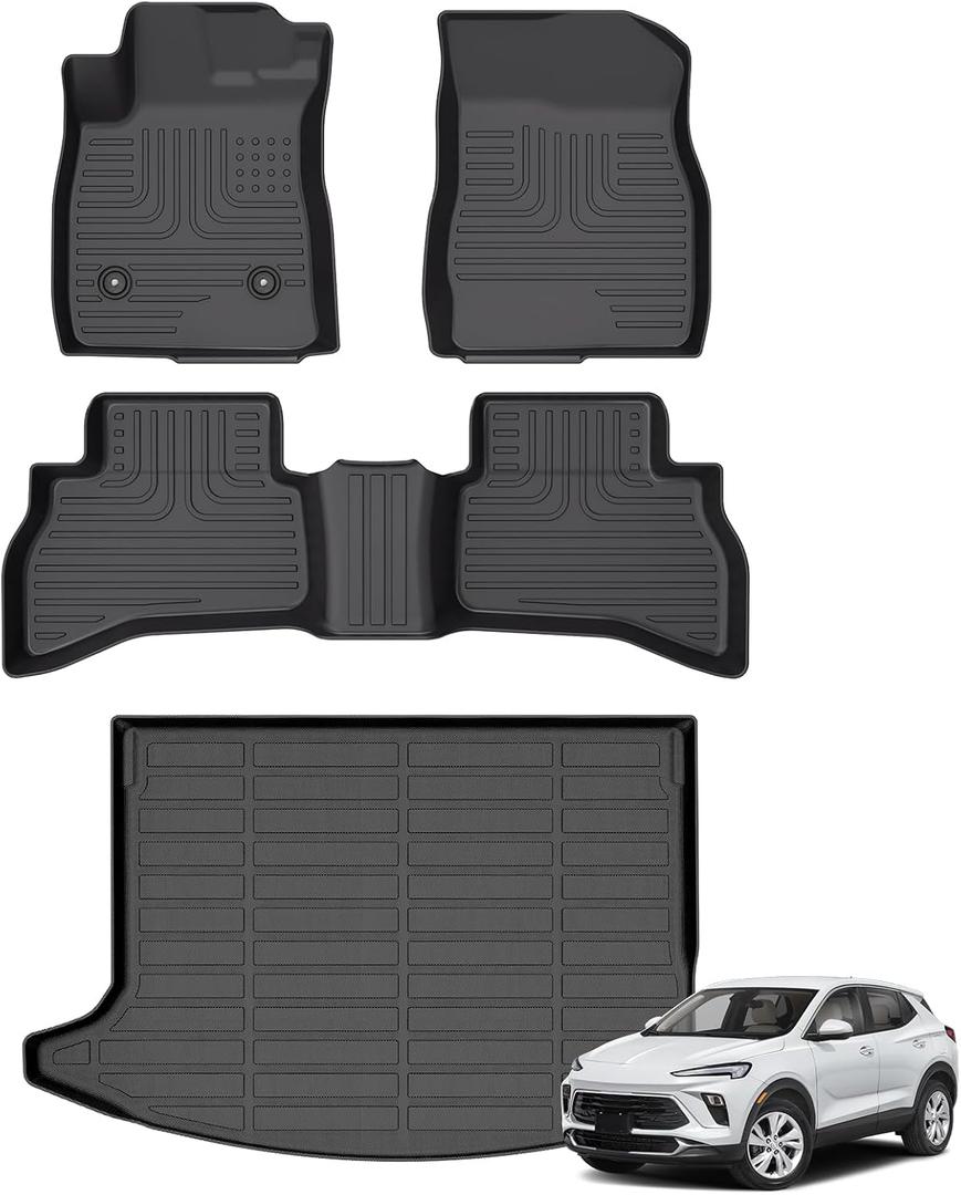 Floor Mats & Cargo Liner for Buick Encore GX AWD 2020-2026 All Weather Automotive TPE Set Anti-Slip Waterproof Floor Liners Accessories (Car Mats+Trunk Mat) Black