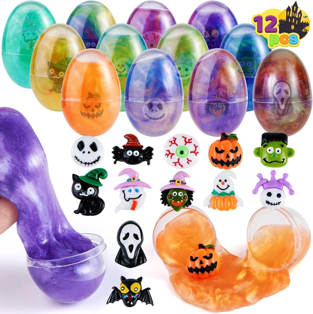 JOYIN 12PCS Halloween Slime Toys, Slime Eggs with Stress Relief and Squeeze Playing Squishy Toys for Kids Trick or Treating, Halloween Party Favors Supplies, While You are Working from Home