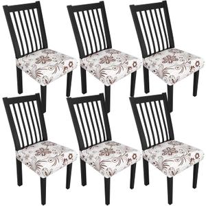 Stretch Dining Chair Seat Covers Set of 6,Dining Chair Slipcovers, Floral Printed Chair Covers,Soft Fabric Washable Upholstered Chair Seat Protector, No Rear Covers for Home Kitchen Dining Room