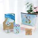 Personalized Gifts Monogrammed Birthday Gifts for Women, New Mom, Grandma Valentine's Day Thank You Christmas, Initial Wine Tumbler Makeup Bag Scented Candle Bracelet Set, (Aesthetic Blue Flower S)