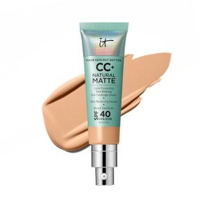 IT Cosmetics CC+ Cream Natural Matte - Poreless Full Coverage Foundation With SPF 40, 16HR Shine Control, Color-Corrector, Skin-Balancing Serum, Sweat-proof, Noncomedogenic for Oily Skin - 1.08 fl oz (12N Medium (medium with neutral yellow undertones))