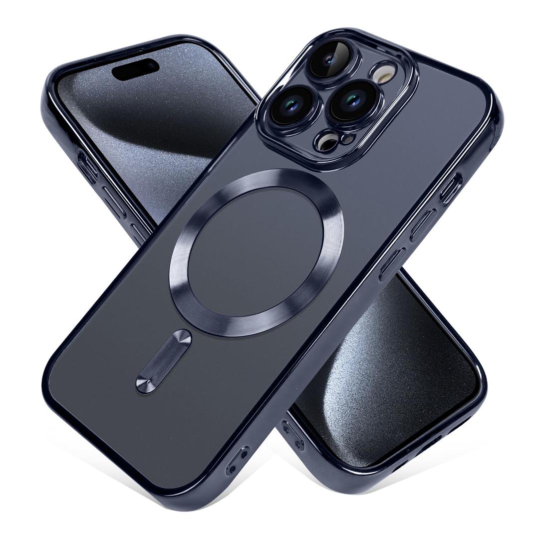 OOK Magnetic Clear Phone Case Made for iPhone 15 Pro Max, Blue Titanium