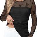 XIEERDUO Women's Sexy Sheer Long Sleeve Tops Crew Neck Mesh Ruched Going Out Shirts Blouse Date Night Outfits (Black, XS)