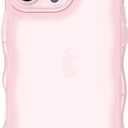SKYLMW Compatible with iPhone 16 Pro Max Case 6.9" 2024, Cute Kawaii Curly Wave Frame Shape Soft Silicone Shockproof Protective Phone Cover for Women Girls, Clear/Pink