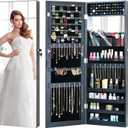 Full Length Mirror Jewelry Cabinet - 2-in-1 Organizer for Makeup and Jewelry,Lockable Door Wall-Mounted Jewelry Armoire with Shelves and Behind the Door Storage Black (43.3*14.6)