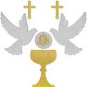 HunnmingRe First Communion Baptism Decor Felt Cross Dove Gold Silver God Bless Wall Decorations for First Communion Baptism Party Christening Confirmation Birthday Christian Party