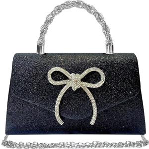 Women Evening Bag Sparkly Bow Clutch Purses Wedding Glitter Rhinestone Clutch Bags Dressy Handbags for Party, Prom (Black)