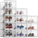 HomeBuddy Shoe Organizer Box - 6 Pack Shoe Box, Stackable Sneaker Storage, Sturdy Shoe Containers with Back Ventilation, Clear Shoe Boxes - Bamboo Charcoal Deodorizers Included