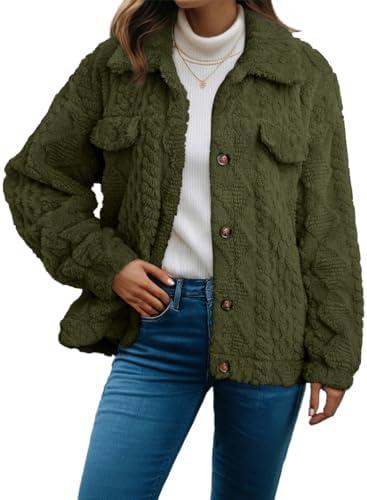 Dokotoo Winter Fleece Heating 2025 Jacket for Women Button Down Stand Collar with Pockets Coats, M