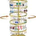 5 Tiers Rotating Earring Holder Organizer, Adjustable Earring Stand Organizer with 220 Holes, Metal Jewelry Display Stand for Women (Gold)