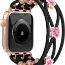 Newlibery Beaded Bracelet Compatible with Apple Watch Band 41mm 38mm 44mm 42mm 45mm 46mm 49mm Women Boho Braided Solo Loop Nylon Stretchy Dressy Strap for iWatch Serie11/10/9/8/7/6/5/4 SE 3/2/1 Ultra