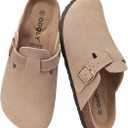 Genuine Suede Clogs for Women Men Soft Cork Footbed Leather Mules Comfort Potato Shoes with Arch Support 38 Taupe