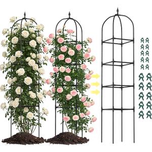 2 Pack 70.87" Garden Obelisk Trellis for Climbing Plants Rustproof Metal Plant Tower, Pyramid Design for Roses, Clematis, Jasmine, and Vegetable Vines, Indoor & Outdoor Use, Black