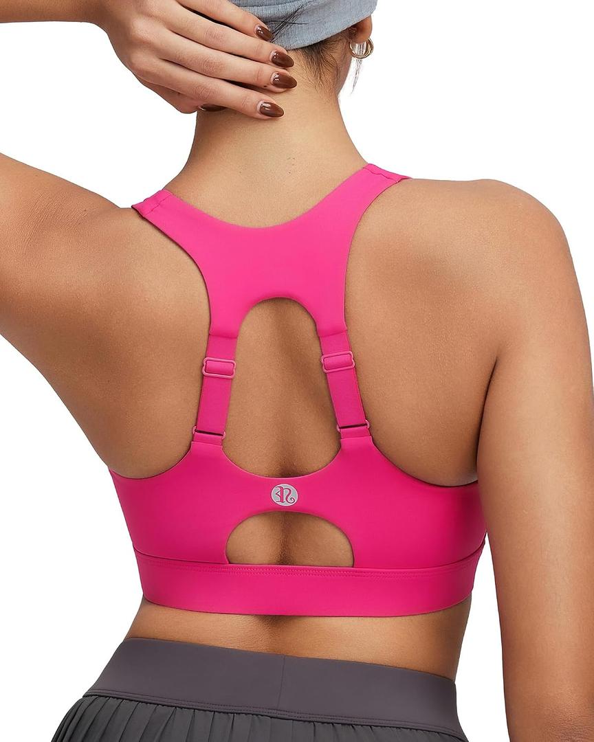 RUNNING GIRL Adjustable Straps Sports Bras for Women High Support, High Impact Molded Cup Sports Bra with Sewn in Pads (Pink, M)
