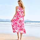 GRACE KARIN Womens Summer Floral Dresses 2026 Boho Maxi Dress Flowy Halter Sundress Casual Vacation Beach Clothes with Pocket (Pink, S)