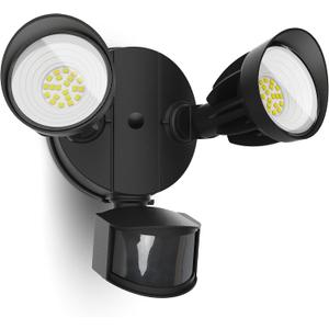 UME LED Security Light Motion Sensor Outdoor Lights, 27W 3000LM, 5000K, IP65 Waterproof, Dusk to Dawn, 2 Head Motion Detector Flood Light for Outside, Garage, Yard (Black)