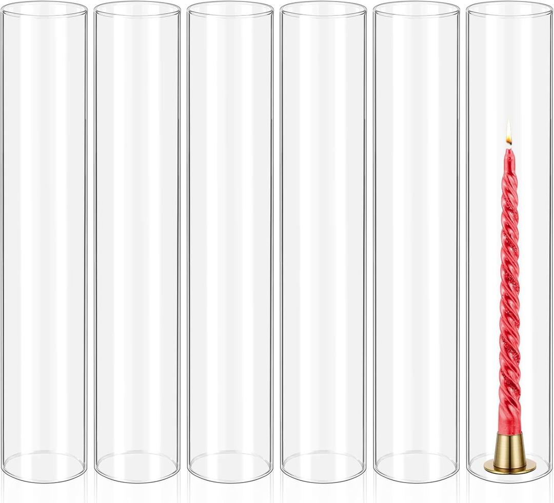 6 Pcs Hurricane Candle Holder Sleeve, H:16" D:3" Bottomless Glass Cylinder Candleholder Tall Clear Glass Cylinder Open Both Ends, Chimney Tube Cover, Open Ended Candle Shade
