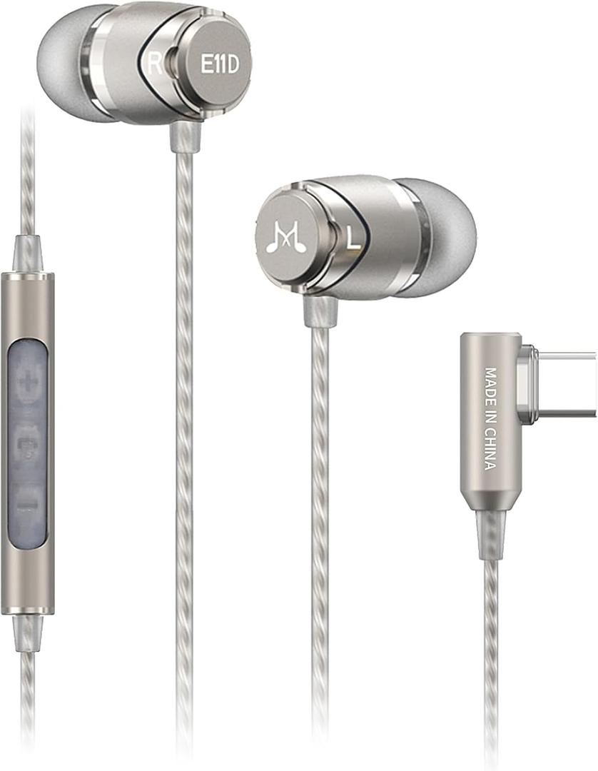 SoundMAGIC E11D Digital USB C Headphones Type C Earbuds with Microphone HiFi Stereo Earphones Powerful Bass Noise Isolating Compatible with Android Device Gunmetal