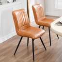 Dining Chairs Set of 2, Modern Dining Chairs with Thick Cushions, PU Leather Upholstered Kitchen Dining Room Chairs with Metal Legs for Dining Living Room (Caramel), 2 Pcs