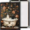 HQPCNGZ Vintage Ghost And Black Cat In Bathtub Posters Cute Bubblebath Flower Canvas Wall Art Spooky Halloween Prints Painting For Bathroom Home Bedroom Dorm Wall Decor 12x16in Unframed
