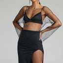 Rhinestone Crystal Crop Top, Long Sleeve Mesh Body Chains, See Through Mesh Diamond Fishnet Shirts Outfits (Black, No Size)