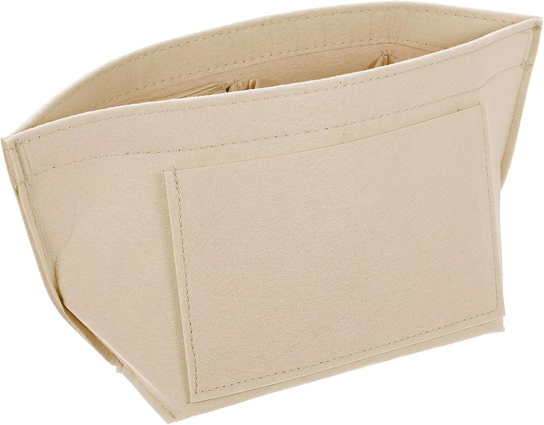 uxcell Purse Organizer Insert, Portable Felt Organizer Bags with Metal Zipper Multiple Compartments Purse Liner for Domed Satchel, Tote Bag, Handbag Shaper (8.3" x 5.1" x 6.3", Beige)