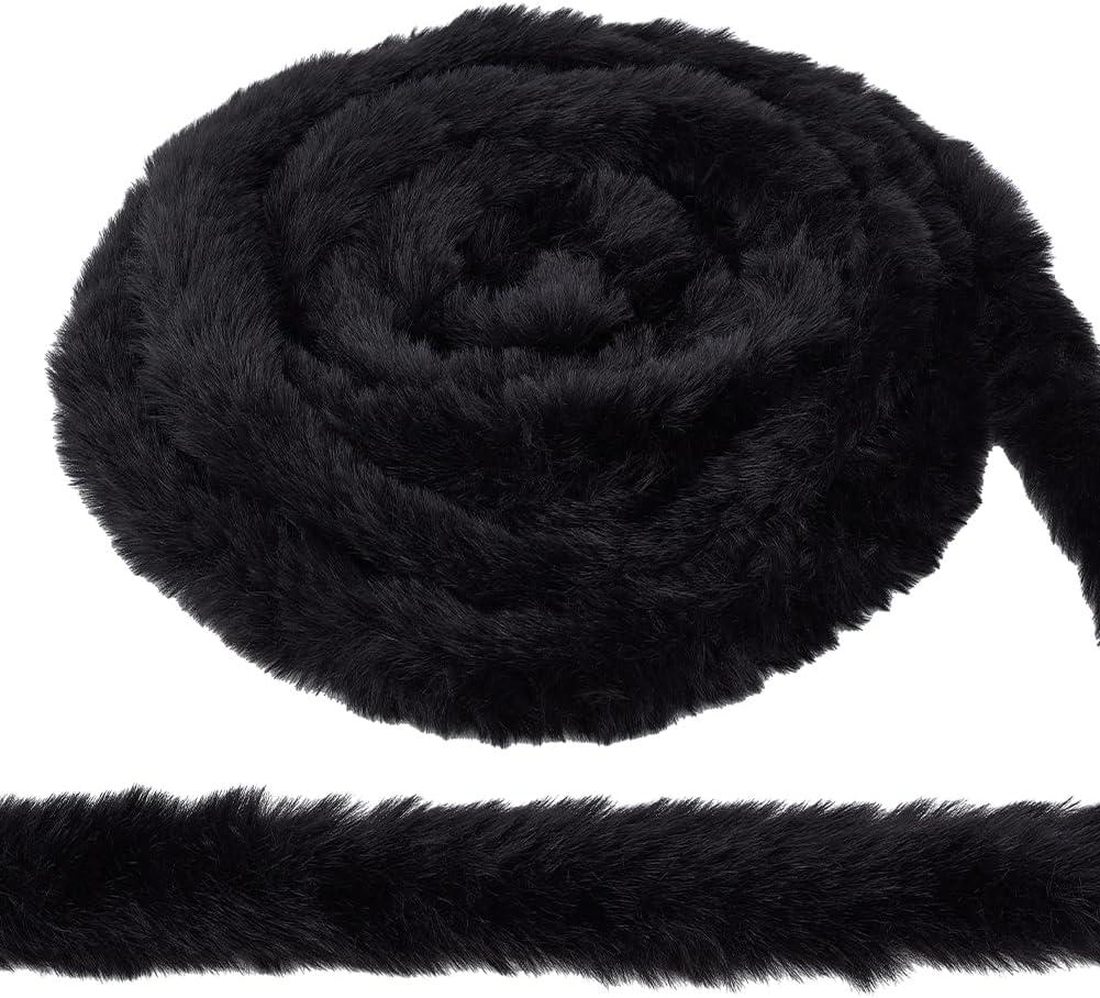 PH PandaHall 5.4 Yards Faux Rabbit Fur Trim 1.9 Inch Wide Christmas Wool Ribbon Plush Craft Trim Furry Sewing Trims Decorative Trimming for DIY Crafts Clothing Embellishment Festival Decoration (Black)