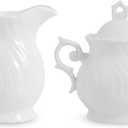 Agyiuns Sugar and Creamer Set Ceramic, Creamer Pitcher and Sugar Bowl with Lid, Creamer Pitcher with Handle,Sugar Cube Dish Coffee or Tea, White (white)