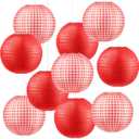 Elcoho 10 Pieces Picnic Party Decorations Paper Lanterns Round Hanging Lanterns for Summer Barbecue Birthdays Holidays Picnic Party Supplies, Pure Red, White and Red Plaid