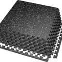 SUPERJARE 0.56'' Thick 6 Pcs 24 Sq Ft Rubber Top Exercise Equipment Mats, High Density EVA Foam Mats with Rubber Top, Interlocking Gym Flooring for Home Gym, Protective Workout Mat, Black/Grey