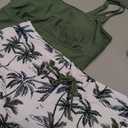 Tempt Me Two Piece Tankini Swimsuits for Women Tummy Control Bathing Suit with Shorts Athletic Two Side Pockets Swimwear (Large, Green Leaves)