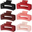 Sisiaipu 3.5 Inch Medium Hair Claw Clips 6 Pack Hair Clips for Women Square Rectangle Claw for Hair Banana Jaw Clips Hair Accessories for Girls -Red