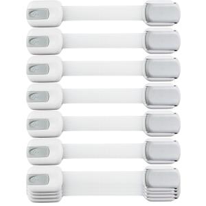 Child Safety Strap Locks (10 Pack) Baby Locks for Cabinets and Drawers, Toilet, Fridge & More. 3M Adhesive Pads. Easy Installation, No Drilling Required, White/ Gray