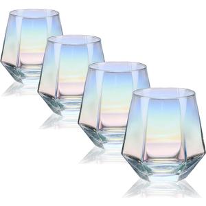 CUKBLESS Stemless Wine Glass Set Of 4(10 Oz), Iridescent Glassware, Modern Rainbow Wine Glass For Serving White Wine, Red Wine, Cocktail, Whiskey, Bourbon, Cool Water