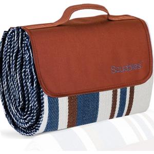 scuddles Extra Large Picnic & Outdoor Blanket Dual Layers for Outdoor Water-Resistant Handy Mat Tote Spring Summer Camping Blanket Great for The Beach (60 X 60, Blue Striped)